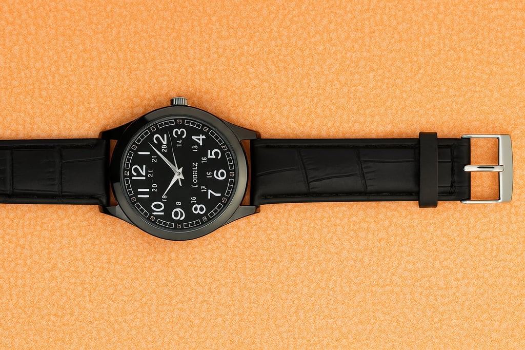 Classic Black Leather Wristwatch - AM01017TS